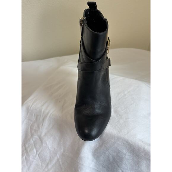 Marc Fisher Black Leather & Gold Aprille Ankle Booties Sz 5.5 Night Out Clubbing - Picture 11 of 16